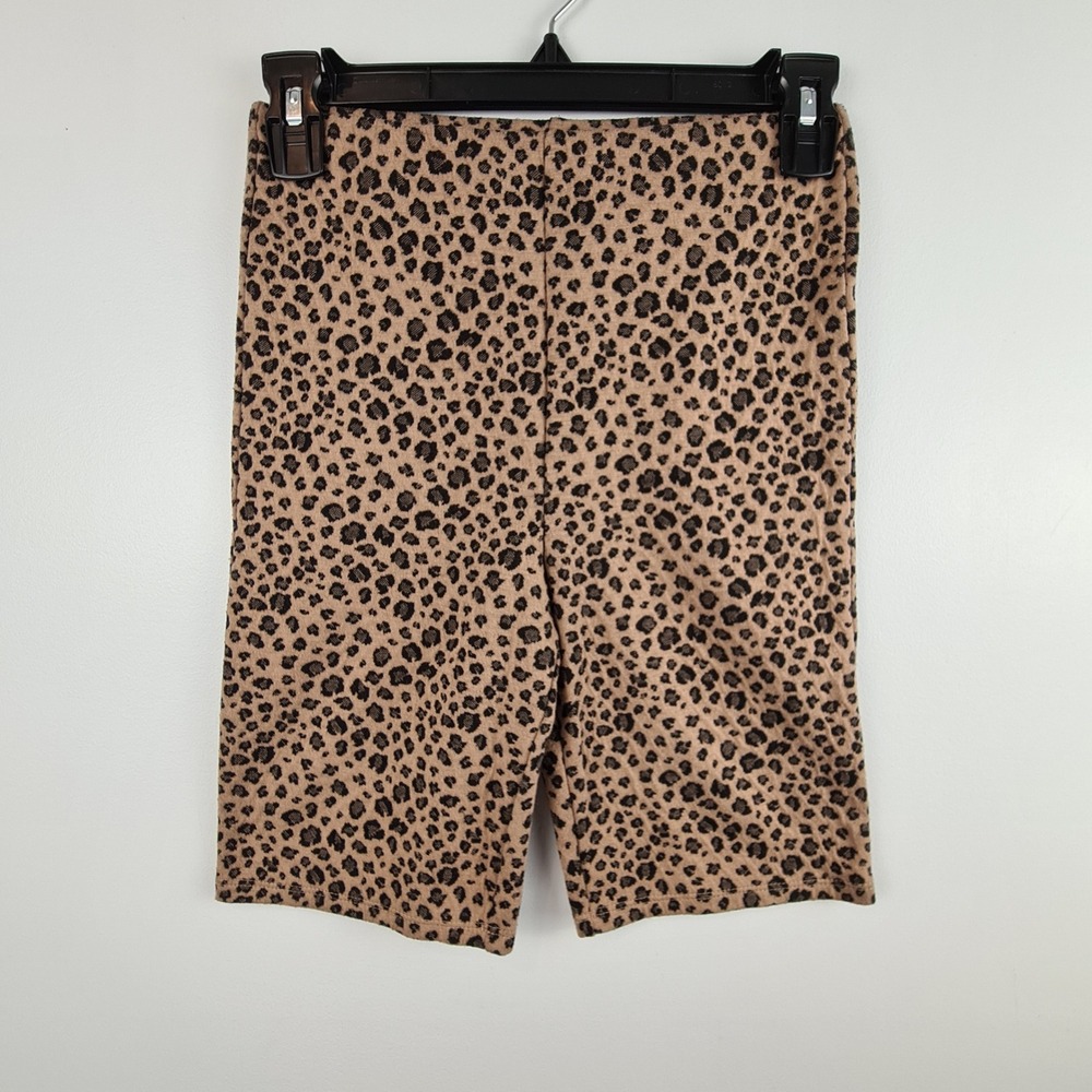 Forever 21 Womens Small Leopard Print Biker Shorts Tan Black High Rise Stretch